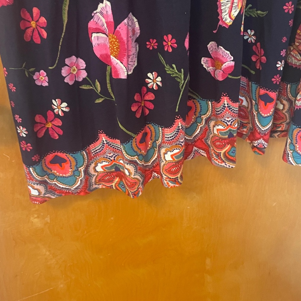 Johnny Was Navy Floral Soft Tiered V neck Midi Dress Size Large - Picture 4 of 10